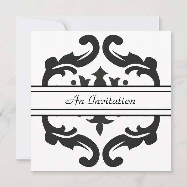 Stylish Black & White Damask Custom Invitations (Front)