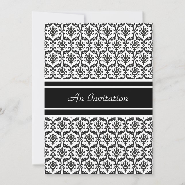 Stylish Black & White Damask Custom Invitations (Front)