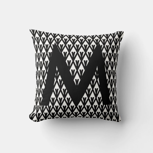 Stylish Black & White Diamond Pattern Cushion (Front)