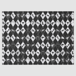 Stylish Black White Equestrian Diamond Pattern Tissue Paper
