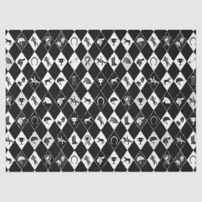 Stylish Black White Equestrian Diamond Pattern Tissue Paper (Front)