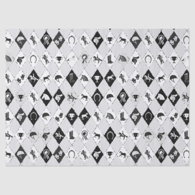 Stylish Black White Equestrian Diamond Pattern Tissue Paper (Front)