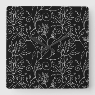 Stylish black white flowers Wall Clock