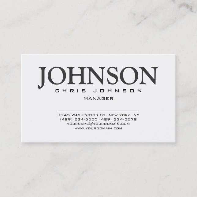 Stylish Black & White Grey Manager Business Card (Front)