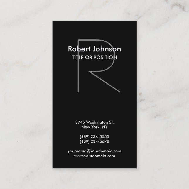 Stylish Black White Grey Monogram Business Card (Front)