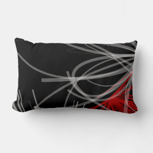 Stylish Black White Grey & Red Abstract Design Lumbar Cushion
