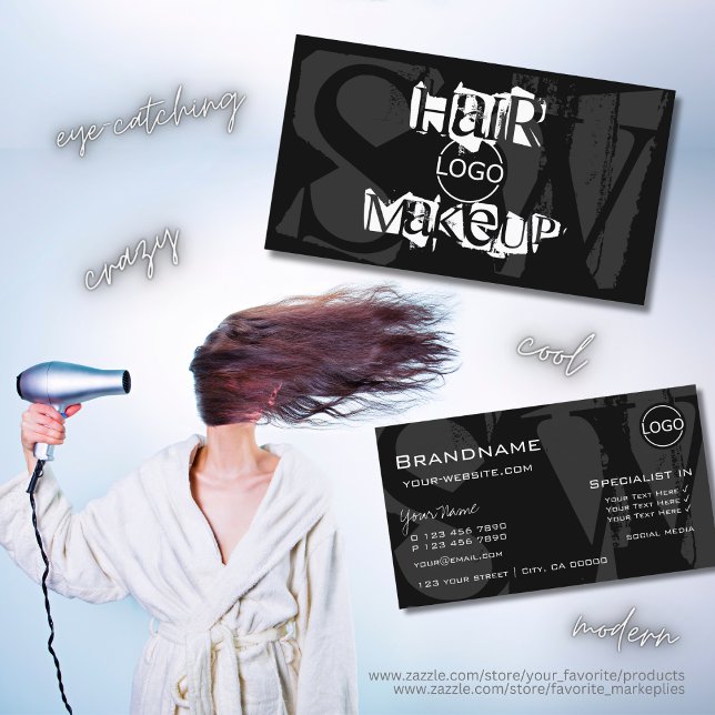 Stylish Black White Grey with Logo and Monogram Business Card (Creator Uploaded)