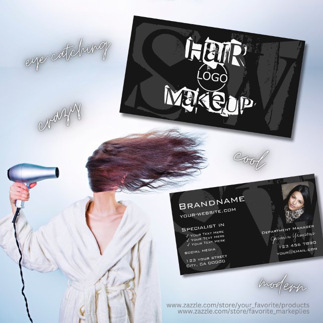 Stylish Black White Grey with Photo Logo Monogram Business Card (Creator Uploaded)