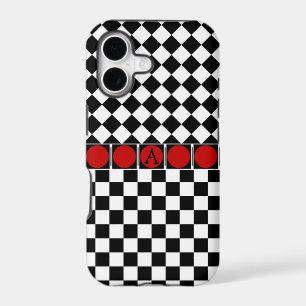 Stylish Black White Half Diamond Checkers red band