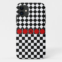 Stylish Black White Half Diamond Checkers red band