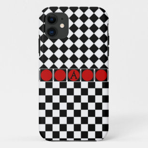 Stylish Black White Half Diamond Checkers red band iPhone 11 Case