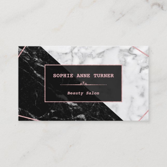 Stylish Black White Marble Rose Gold Appointment Card (Front)
