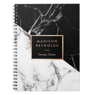 Stylish Black White Marble Texture Designer Notes Notebook