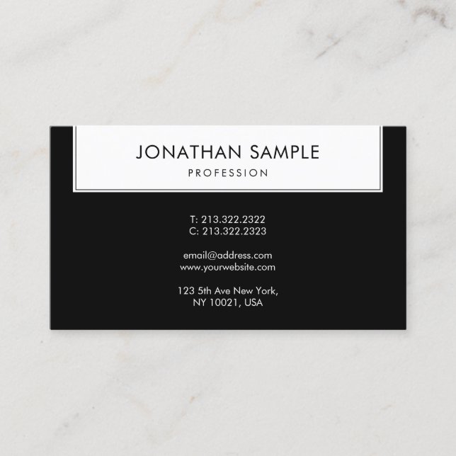Stylish Black White Minimalist Simple B&W Modern Business Card (Front)
