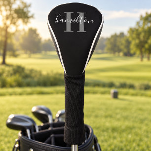 Stylish Black White Monogram Name Initial Golf Head Cover