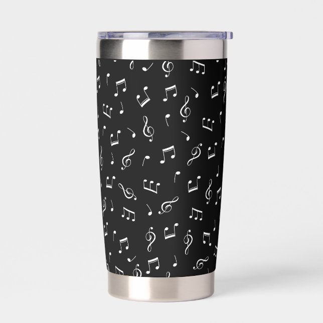 Stylish Black & White Musical Notes Insulated Tumbler (Left)