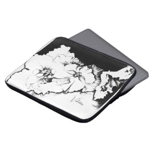 Stylish Black & White Original Stipple Art Floral Laptop Sleeve