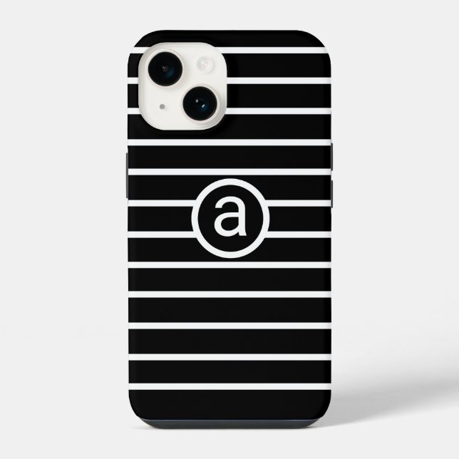 Stylish Black White pattern Monochromatic Name iPhone Case (Back)