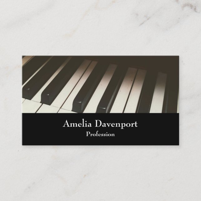 Stylish Black & White Piano Keys Photograph Business Card (Front)