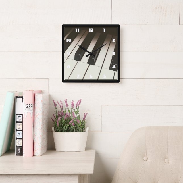Stylish Black & White Piano Keys Photograph Square Wall Clock (Reading Room)