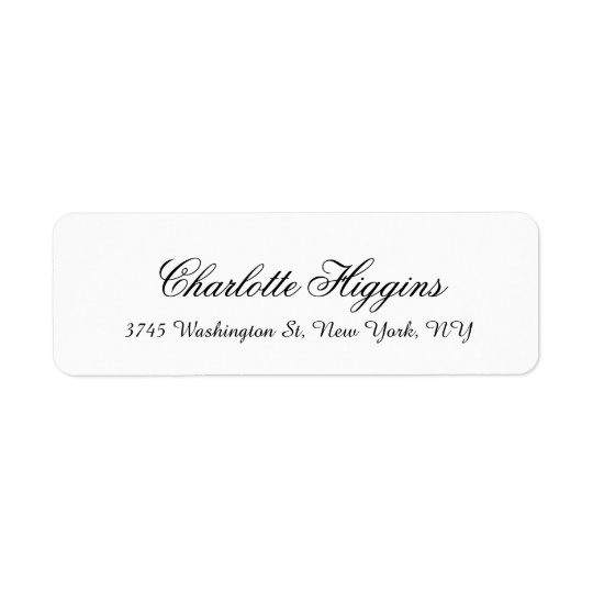 Stylish Black White Plain Elegant Unique Script Return Address Label