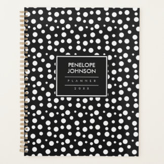 Stylish Black White Polka Dot Pattern Planner