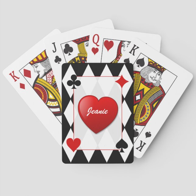 Stylish Black, White, & Red Card Suits Card Deck (Back)