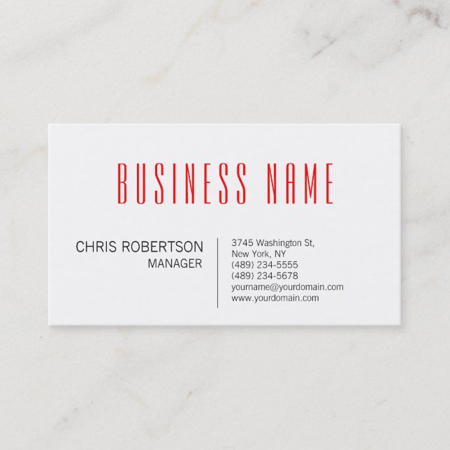 Stylish Black White Red Manager Business Card (Front)