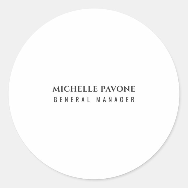 Stylish Black & White Simple Plain Professional Classic Round Sticker (Front)