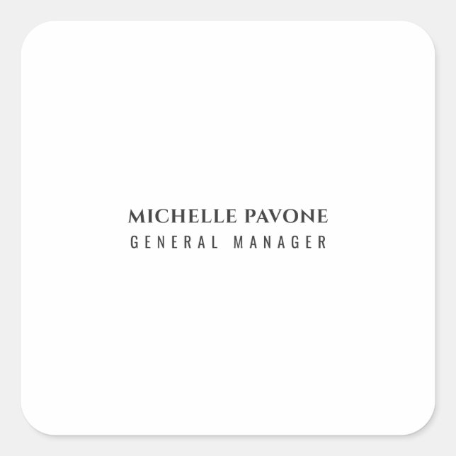 Stylish Black & White Simple Plain Professional Square Sticker (Front)