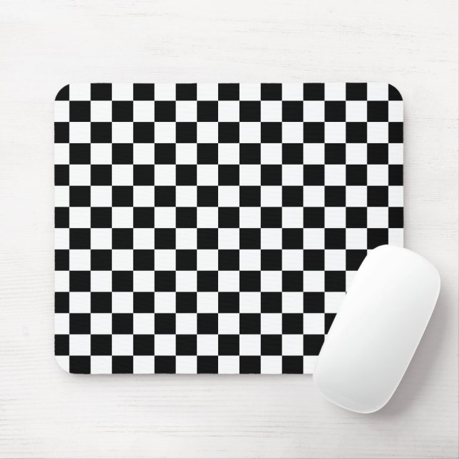 Stylish Black White Square Pattern Mouse Pad (With Mouse)
