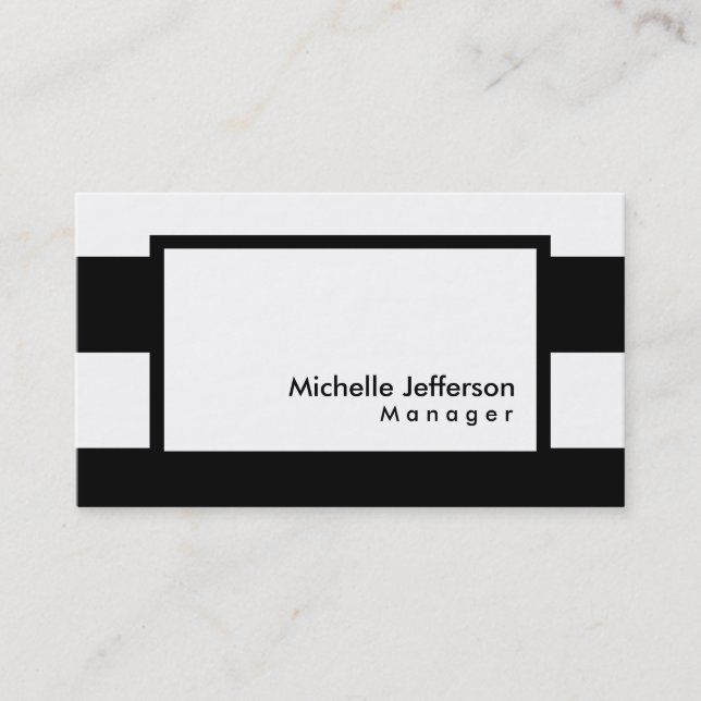 Stylish Black White Striped Professional Manager Business Card (Front)