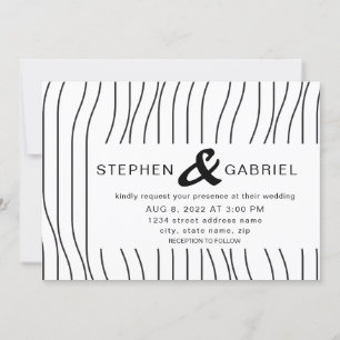 Stylish black white stripes. Modern GAY Wedding Invitation