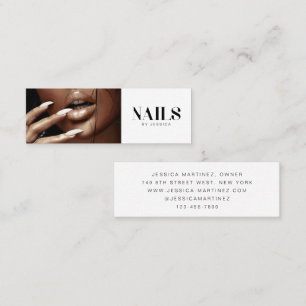 Stylish Black White Typography Photo Nail Salon Mini Business Card