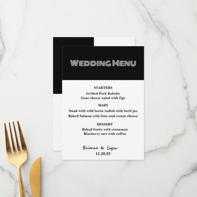 Stylish Black & White Wedding Menu (Front/Back In Situ)