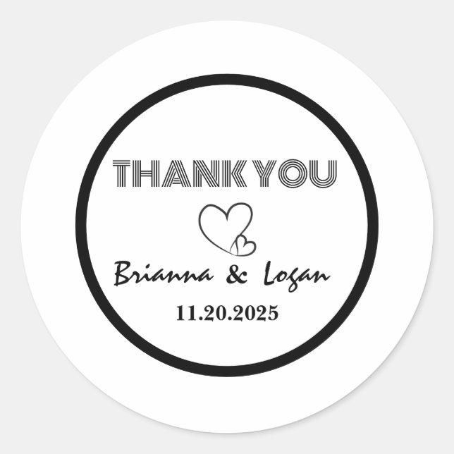 Stylish Black & White Wedding Stickers (Front)