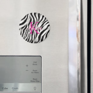 Stylish Black White Zebra Animal Pink Monogram Magnet