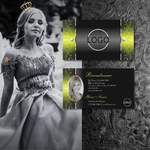 Stylish Black Yellow Squiggled Jewels Logo & Photo Business Card