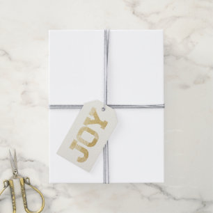 Stylish Block Font Gold Glitter Joy Modern Holiday Gift Tags