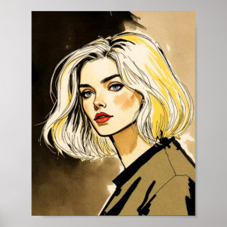 Stylish Blonde Portrait Illustration Poster