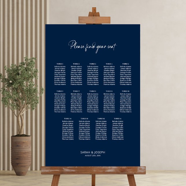 Stylish Blue 14 Table Wedding Seating Chart (Creator Uploaded)