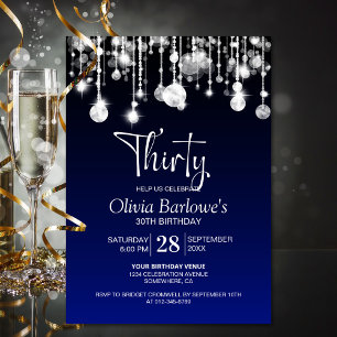 Stylish Blue 30th Birthday Party Invitation