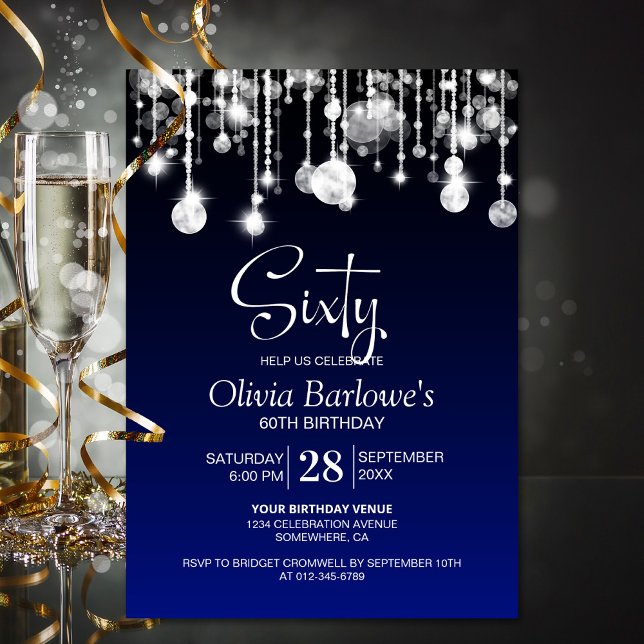 Stylish Blue 60th Birthday Party Invitation (Creator Uploaded)