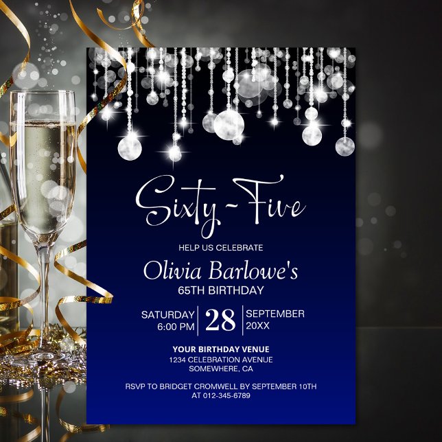 Stylish Blue 65th Birthday Party Invitation (Creator Uploaded)