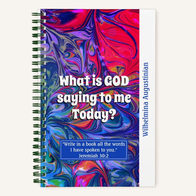Stylish Blue Abstract WHAT IS GOD SAYING Prayer Notebook (Front)
