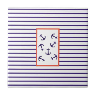 Stylish Blue Anchor Sea Ocean Theme Ceramic Tile