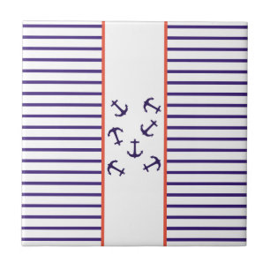 Stylish Blue Anchor Sea Ocean Theme Ceramic Tile