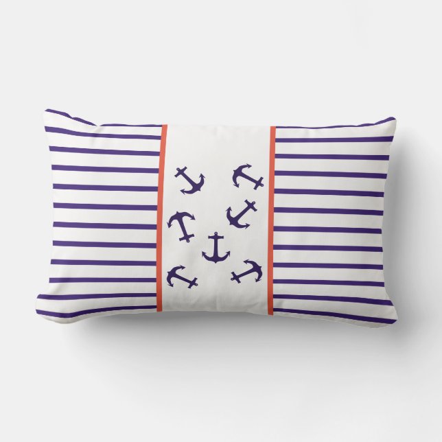 Stylish Blue Anchor Sea Ocean Theme Throw Pillow (Front)