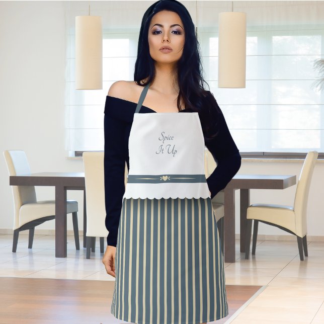 Stylish Blue and Beige Striped Kitchen Apron (Spice Of Life Blue and Beige Striped Kitchen Apron)