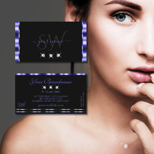 Stylish Blue and Black Sparkling Diamonds Monogram Business Card